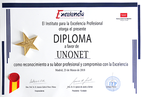 Diploma y Estrella de Oro a la Excelencia Profesional para la Agencia de Marketing Online Unonet